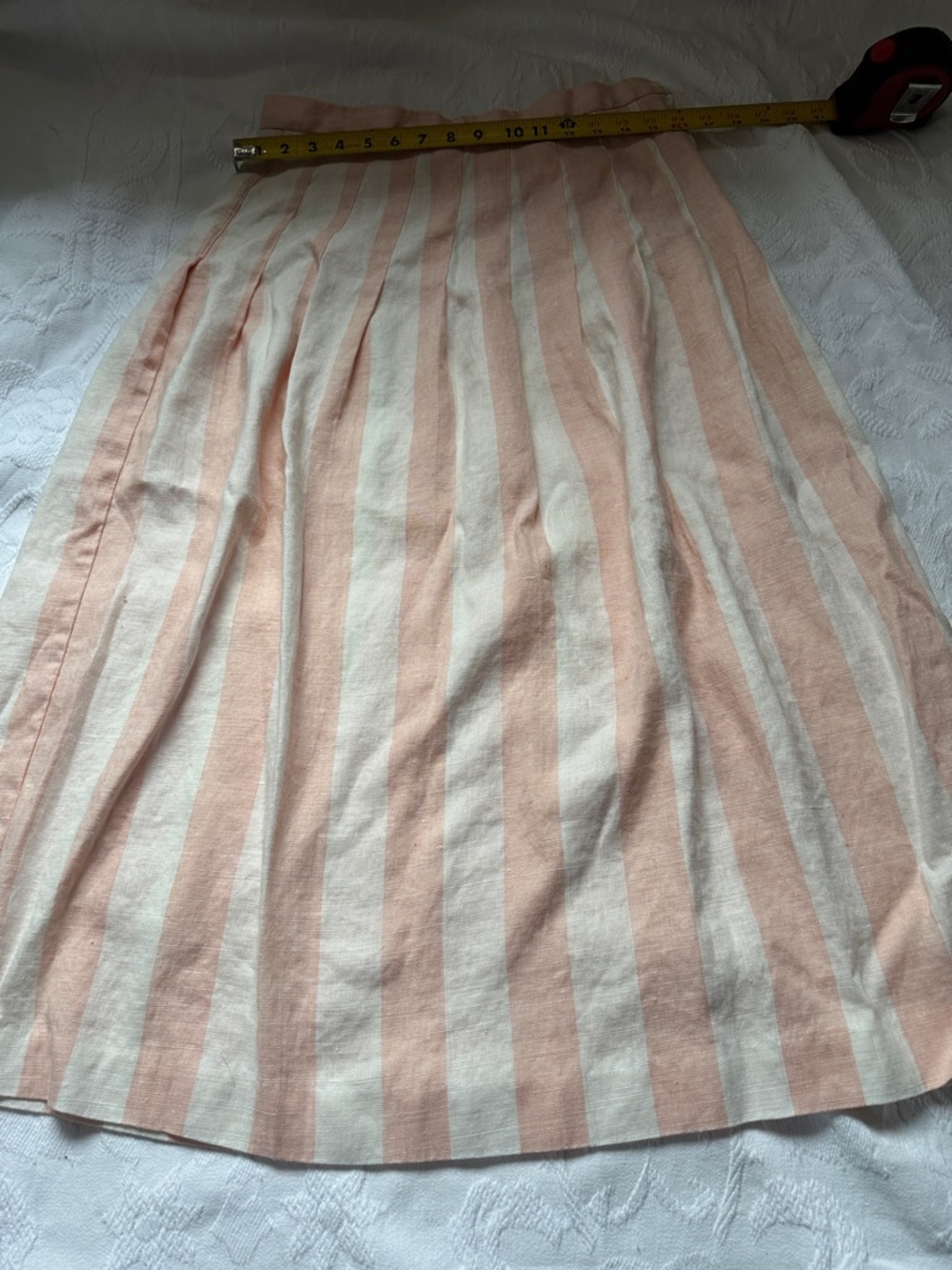 Vintage Pink and White Striped Linen Midi Skirt